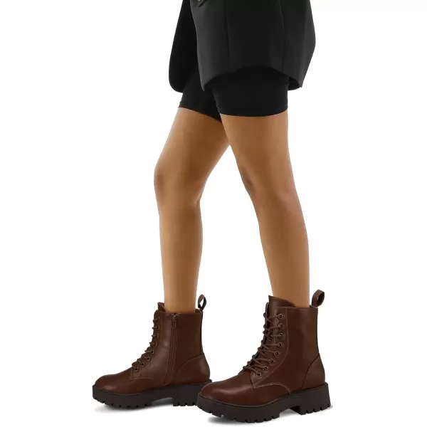 imagemysoft Womens Combat Boots LaceUp Platform Ankle Booties Chunky Low Heel Side Zipper ShoesBrown