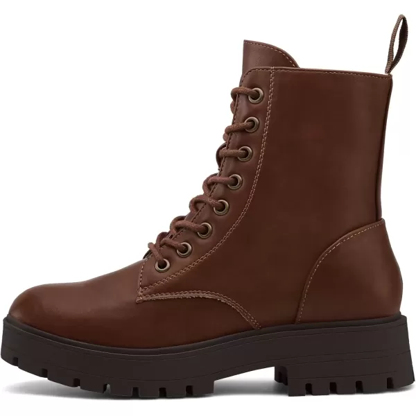 imagemysoft Womens Combat Boots LaceUp Platform Ankle Booties Chunky Low Heel Side Zipper ShoesBrown