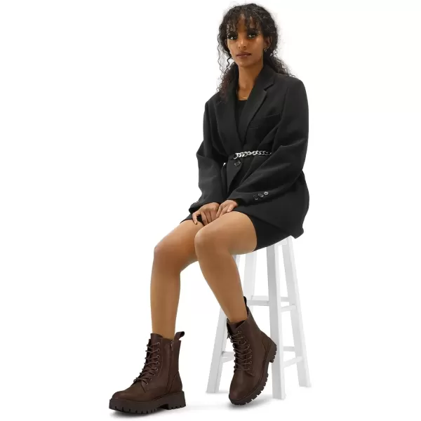 imagemysoft Womens Combat Boots LaceUp Platform Ankle Booties Chunky Low Heel Side Zipper ShoesDark Brown