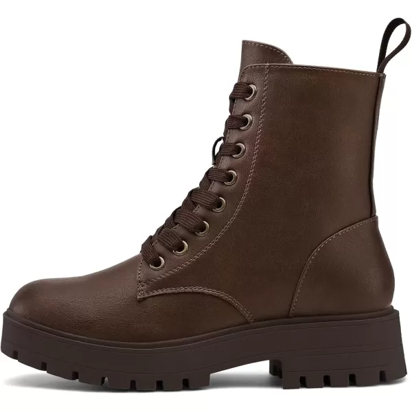 imagemysoft Womens Combat Boots LaceUp Platform Ankle Booties Chunky Low Heel Side Zipper ShoesDark Brown