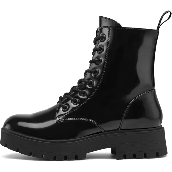 imagemysoft Womens Combat Boots LaceUp Platform Ankle Booties Chunky Low Heel Side Zipper ShoesPitchblack
