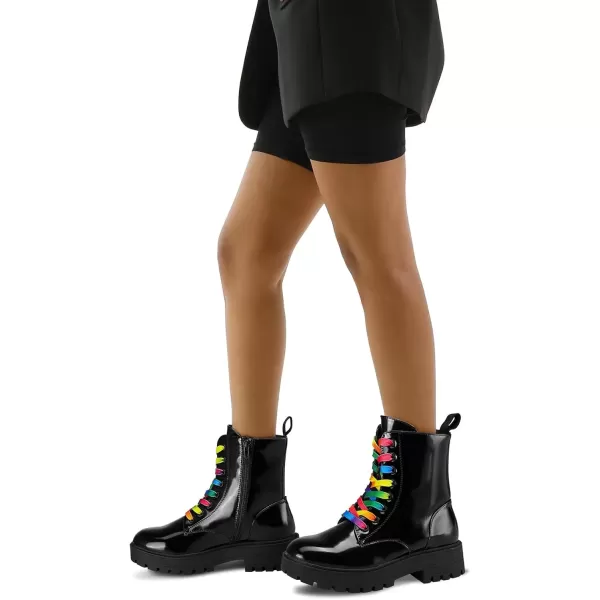 imagemysoft Womens Combat Boots LaceUp Platform Ankle Booties Chunky Low Heel Side Zipper ShoesPitchblack