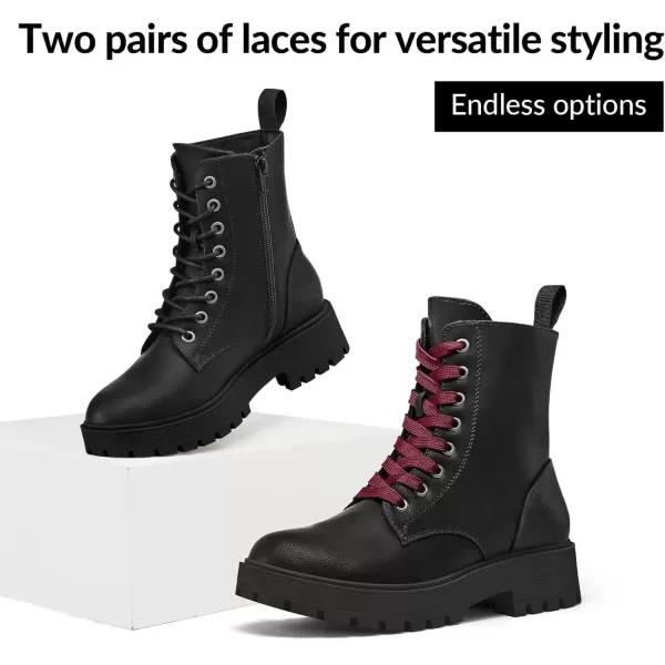 imagemysoft Womens Combat Boots LaceUp Platform Ankle Booties Chunky Low Heel Side Zipper ShoesRed Black