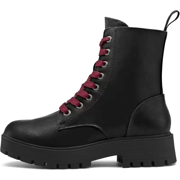 imagemysoft Womens Combat Boots LaceUp Platform Ankle Booties Chunky Low Heel Side Zipper ShoesRed Black