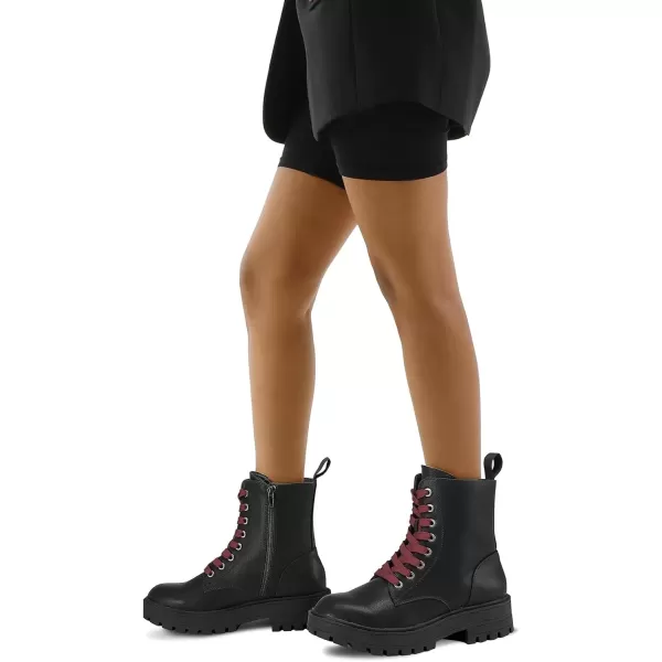 imagemysoft Womens Combat Boots LaceUp Platform Ankle Booties Chunky Low Heel Side Zipper ShoesRed Black