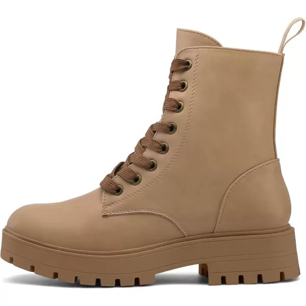 imagemysoft Womens Combat Boots LaceUp Platform Ankle Booties Chunky Low Heel Side Zipper ShoesSand