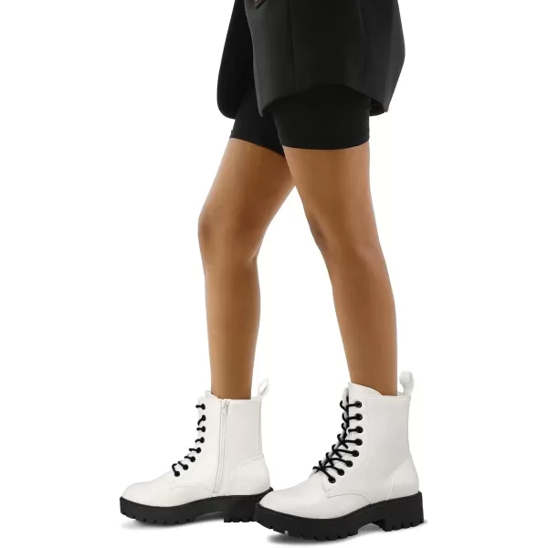 imagemysoft Womens Combat Boots LaceUp Platform Ankle Booties Chunky Low Heel Side Zipper ShoesWhite