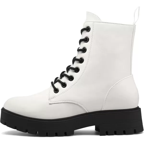 imagemysoft Womens Combat Boots LaceUp Platform Ankle Booties Chunky Low Heel Side Zipper ShoesWhite