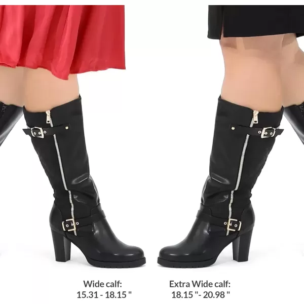 imagemysoft Womens WideExtra Wide Calf Knee High Boots Chunky Block Heel Round Toe Wide Width Tall Boots Side ZipperBlack Extra Wide Calf