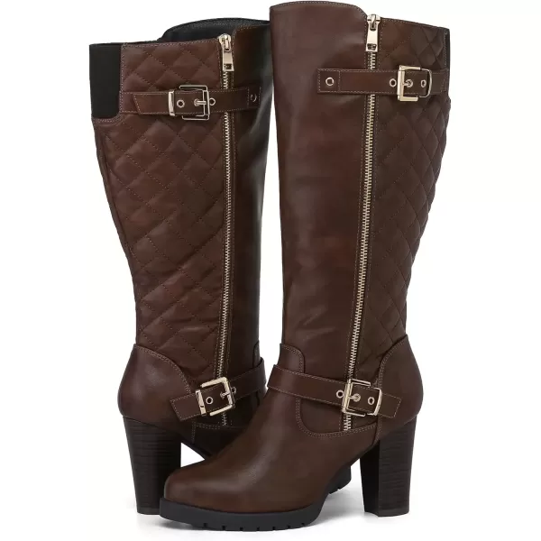 imagemysoft Womens WideExtra Wide Calf Knee High Boots Chunky Block Heel Round Toe Wide Width Tall Boots Side ZipperBrown Wide Calf