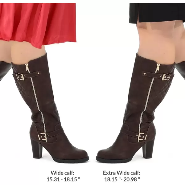 imagemysoft Womens WideExtra Wide Calf Knee High Boots Chunky Block Heel Round Toe Wide Width Tall Boots Side ZipperCoffee Extra Wide Calf