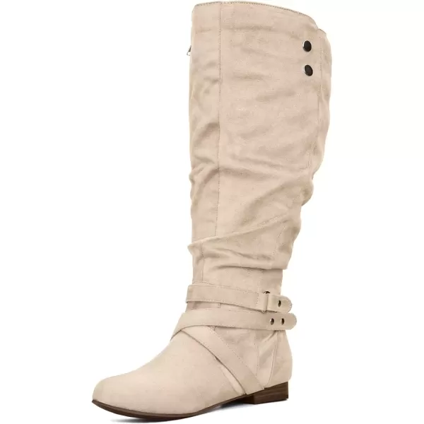 imagemysoft Womens WideExtra Wide Calf Knee High Boots Flat Wide Width Tall Boots with Side ZippersBeige Wide Calf