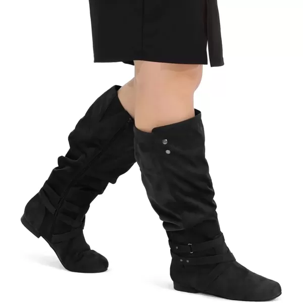 imagemysoft Womens WideExtra Wide Calf Knee High Boots Flat Wide Width Tall Boots with Side ZippersBlack Wide Calf