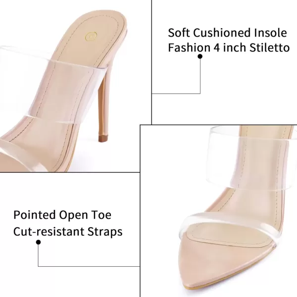 imagemysoft Womens Pointed Toe Clear Stilettos Transparent Strap Slip On High Heeled MulesNude Straps