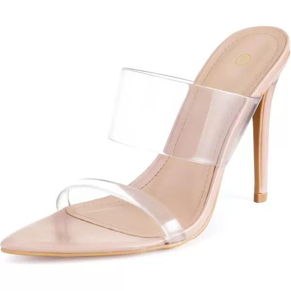 imagemysoft Womens Pointed Toe Clear Stilettos Transparent Strap Slip On High Heeled MulesNude Straps