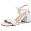 imagemysoft Womens Chunky Block Low Heels Open Toe Ankle Strap Heeled Sandals Comfortable Square Toe Wedding Party Dress Pump ShoesWhite Pu