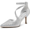 imagemysoft Womens Pumps Pointed Toe Stiletto Ankle Strap Closed Toe Low Heel Wedding Party Dress ShoesSilver