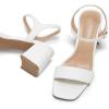 imagemysoft Womens Chunky Block Low Heels Open Toe Ankle Strap Heeled Sandals Comfortable Square Toe Wedding Party Dress Pump ShoesWhite Pu