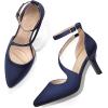 imagemysoft Womens Pumps Pointed Toe Stiletto Ankle Strap Closed Toe Low Heel Wedding Party Dress ShoesNavy