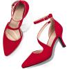 imagemysoft Womens Pumps Pointed Toe Stiletto Ankle Strap Closed Toe Low Heel Wedding Party Dress ShoesRed Suede