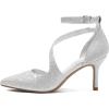 imagemysoft Womens Pumps Pointed Toe Stiletto Ankle Strap Closed Toe Low Heel Wedding Party Dress ShoesSilver