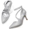 imagemysoft Womens Pumps Pointed Toe Stiletto Ankle Strap Closed Toe Low Heel Wedding Party Dress ShoesSilver