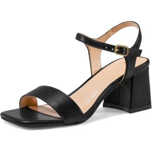 imagemysoft Womens Chunky Block Low Heels Open Toe Ankle Strap Heeled Sandals Comfortable Square Toe Wedding Party Dress Pump ShoesBlack Pu