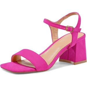 imagemysoft Womens Chunky Block Low Heels Open Toe Ankle Strap Heeled Sandals Comfortable Square Toe Wedding Party Dress Pump ShoesHot Pink Suede
