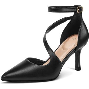 imagemysoft Womens Pumps Pointed Toe Stiletto Ankle Strap Closed Toe Low Heel Wedding Party Dress ShoesBlack Pu