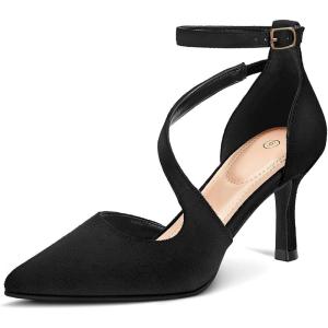 imagemysoft Womens Pumps Pointed Toe Stiletto Ankle Strap Closed Toe Low Heel Wedding Party Dress ShoesBlack Suede