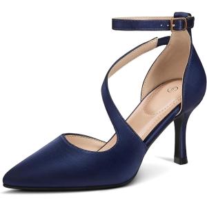 imagemysoft Womens Pumps Pointed Toe Stiletto Ankle Strap Closed Toe Low Heel Wedding Party Dress ShoesNavy