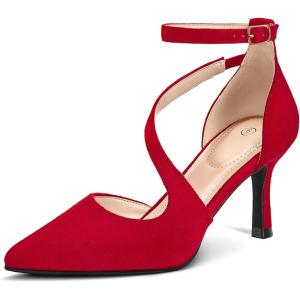 imagemysoft Womens Pumps Pointed Toe Stiletto Ankle Strap Closed Toe Low Heel Wedding Party Dress ShoesRed Suede