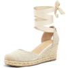 imagemysoft Womens Espadrille Platform Wedge Sandals Closed Toe Ankle Strap Lace up Summer ShoesBeige