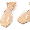 imagemysoft Womens Clear Heels Low Chunky Heel Open Toe Transparent Zebra Rhinestones Block Heeled Sandals Ankle Strap ShoesGoldClear