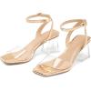 imagemysoft Womens Clear Heels Low Chunky Heel Open Toe Transparent Zebra Rhinestones Block Heeled Sandals Ankle Strap ShoesGoldClear