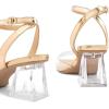 imagemysoft Womens Clear Heels Low Chunky Heel Open Toe Transparent Zebra Rhinestones Block Heeled Sandals Ankle Strap ShoesGoldClear