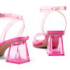 imagemysoft Womens Clear Heels Low Chunky Heel Open Toe Transparent Zebra Rhinestones Block Heeled Sandals Ankle Strap ShoesHot Pink