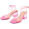 imagemysoft Womens Clear Heels Low Chunky Heel Open Toe Transparent Zebra Rhinestones Block Heeled Sandals Ankle Strap ShoesHot Pink