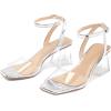 imagemysoft Womens Clear Heels Low Chunky Heel Open Toe Transparent Zebra Rhinestones Block Heeled Sandals Ankle Strap ShoesSilverClear