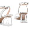 imagemysoft Womens Clear Heels Low Chunky Heel Open Toe Transparent Zebra Rhinestones Block Heeled Sandals Ankle Strap ShoesSilverClear