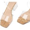 imagemysoft Womens Clear Heels Low Chunky Heel Open Toe Transparent Zebra Rhinestones Block Heeled Sandals Ankle Strap ShoesWood GrainClear