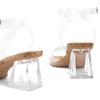 imagemysoft Womens Clear Heels Low Chunky Heel Open Toe Transparent Zebra Rhinestones Block Heeled Sandals Ankle Strap ShoesWood GrainClear