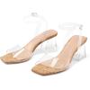 imagemysoft Womens Clear Heels Low Chunky Heel Open Toe Transparent Zebra Rhinestones Block Heeled Sandals Ankle Strap ShoesWood GrainClear