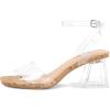 imagemysoft Womens Clear Heels Low Chunky Heel Open Toe Transparent Zebra Rhinestones Block Heeled Sandals Ankle Strap ShoesWood GrainClear
