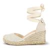 imagemysoft Womens Espadrille Platform Wedge Sandals Closed Toe Ankle Strap Lace up Summer ShoesBeige