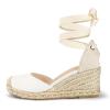 imagemysoft Womens Espadrille Platform Wedge Sandals Closed Toe Ankle Strap Lace up Summer ShoesWhite