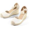 imagemysoft Womens Espadrille Platform Wedge Sandals Closed Toe Ankle Strap Lace up Summer ShoesWhite