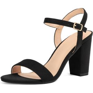 imagemysoft Womens Chunky Block Heels 33IN Open Toe Ankle Strap High Heeled Sandals Wedding Party Dress Pump ShoesBlack Suede