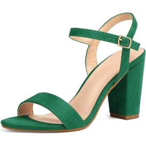 imagemysoft Womens Chunky Block Heels 33IN Open Toe Ankle Strap High Heeled Sandals Wedding Party Dress Pump ShoesGreen