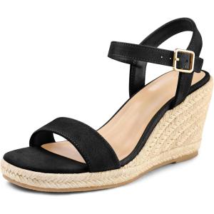 imagemysoft Womens Platform Espadrille Wedge Sandals Open Toe Ankle Strap Buckle Casual Summer Dressy SandalsBlack